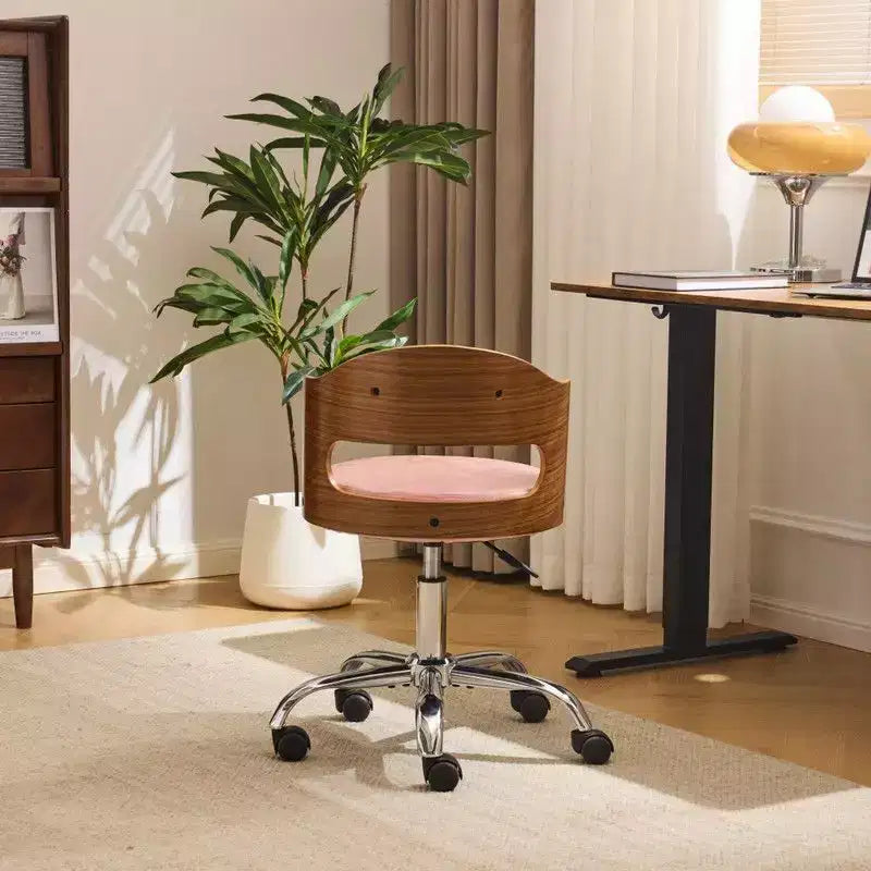 Karl Home | Ring-Shaped Wooden Back Office Chair With Foot Spikes And Wheels