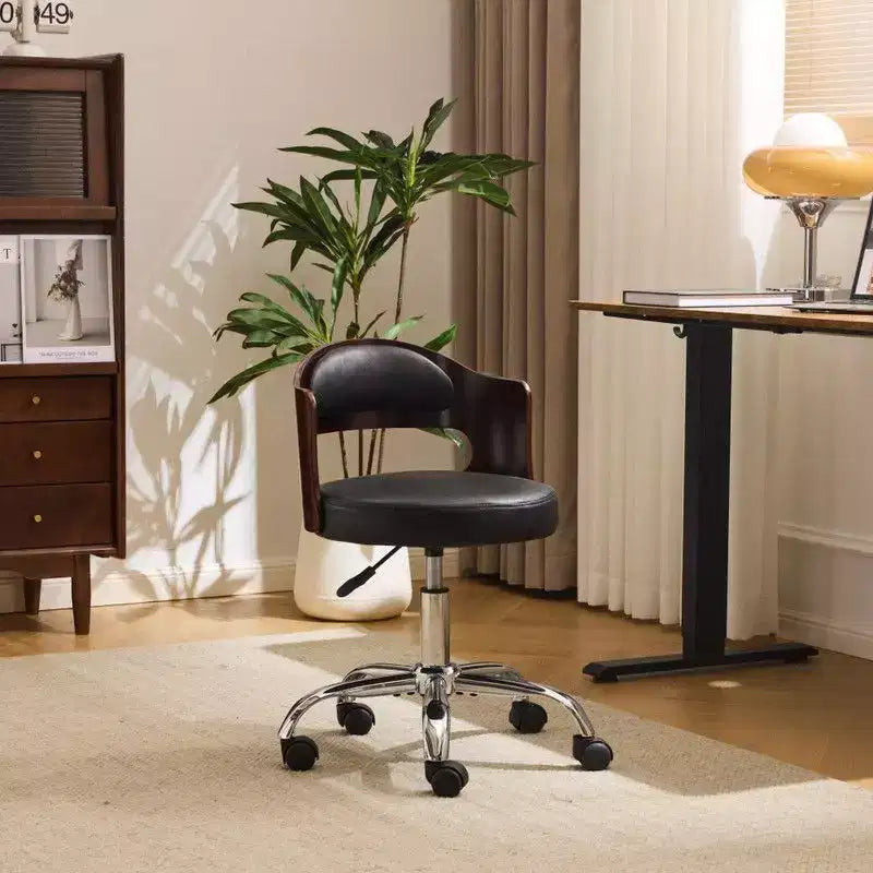 Karl Home | Ring-Shaped Wooden Back Office Chair With Foot Spikes And Wheels
