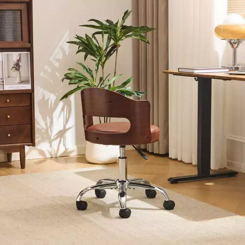 Karl Home | Ring-Shaped Wooden Back Office Chair With Foot Spikes And Wheels
