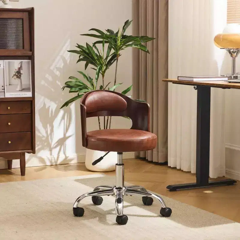 Karl Home | Ring-Shaped Wooden Back Office Chair With Foot Spikes And Wheels