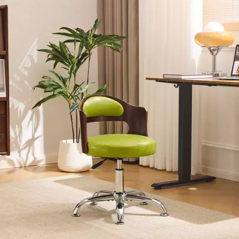 Karl Home | Ring-Shaped Wooden Back Office Chair With Foot Spikes And Wheels