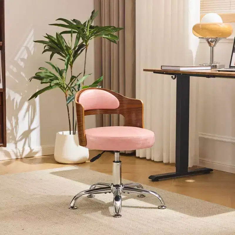 Karl Home | Ring-Shaped Wooden Back Office Chair With Foot Spikes And Wheels