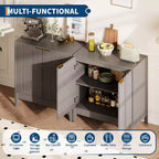 31.5 Inch Fluted Sideboard Buffet Cabinet with Doors and Adjustable Shelf, Modern Wooden Coffee Bar for Living Room Dining Room Kitchen Entryway