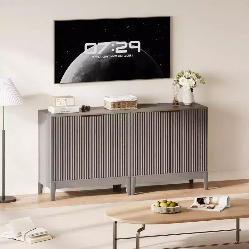 31.5 Inch Fluted Sideboard Buffet Cabinet with Doors and Adjustable Shelf, Modern Wooden Coffee Bar for Living Room Dining Room Kitchen Entryway