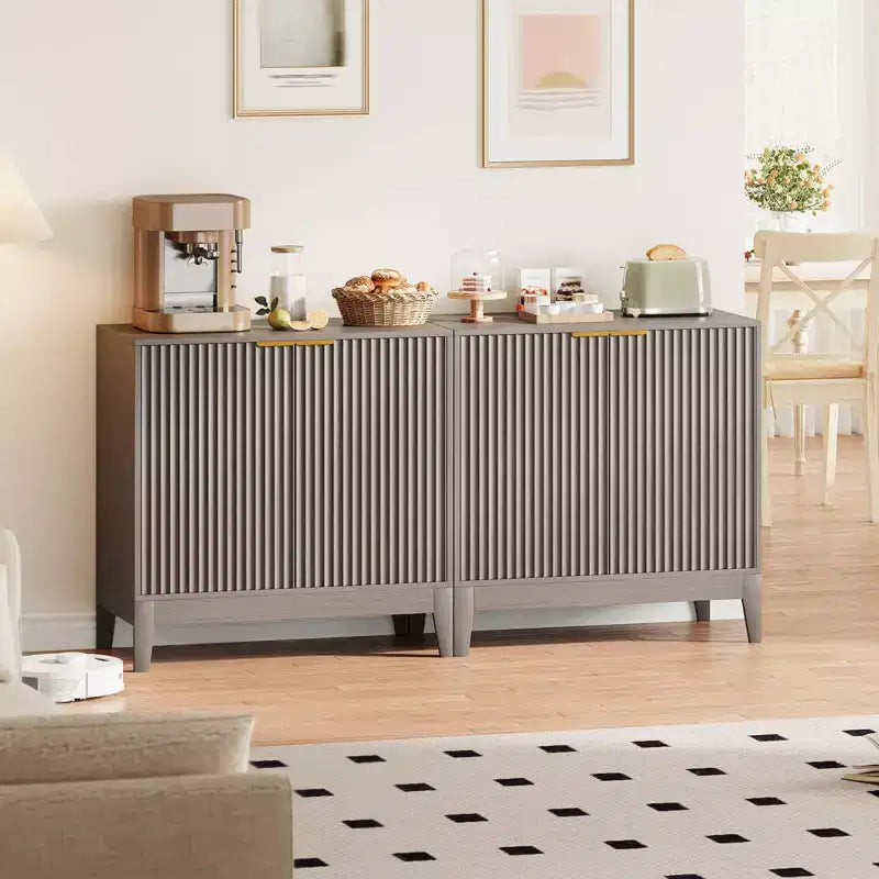 31.5 Inch Fluted Sideboard Buffet Cabinet with Doors and Adjustable Shelf, Modern Wooden Coffee Bar for Living Room Dining Room Kitchen Entryway