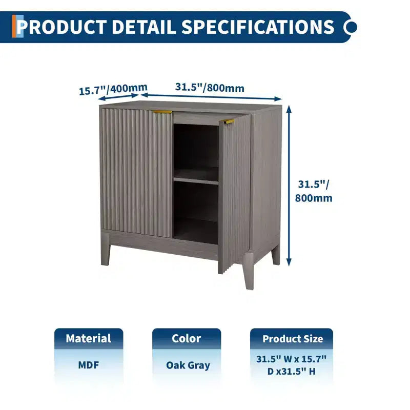 31.5 Inch Fluted Sideboard Buffet Cabinet with Doors and Adjustable Shelf, Modern Wooden Coffee Bar for Living Room Dining Room Kitchen Entryway
