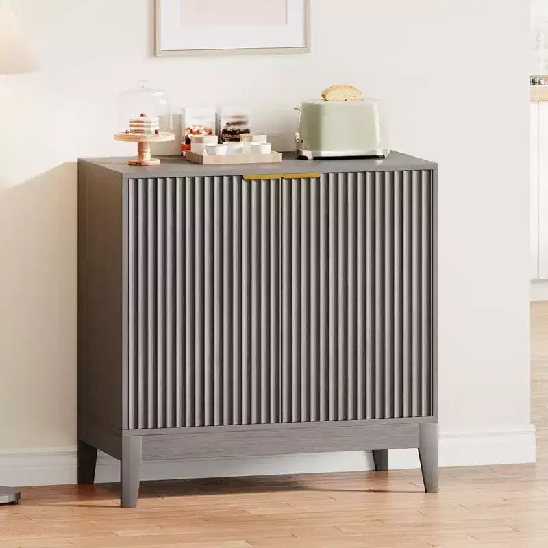 31.5 Inch Fluted Sideboard Buffet Cabinet with Doors and Adjustable Shelf, Modern Wooden Coffee Bar for Living Room Dining Room Kitchen Entryway