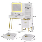GustoWave Fluted Vanity Desk with Mirror and Lights, Makeup Vanity Desk with 5 Drawers,3 Color Adjustable Lighting, Power Outlet, Dressing Table