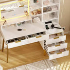 GustoWave Fluted Vanity Desk with Mirror and Lights, Makeup Vanity Desk with 5 Drawers,3 Color Adjustable Lighting, Power Outlet, Dressing Table