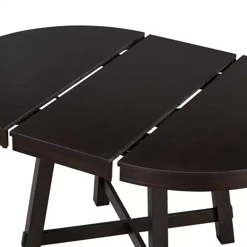 5 Piece Farmhouse Dining Table Set, Wood Round Extendable Dining Table and 4 Upholstered Chairs