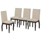 5 Piece Farmhouse Dining Table Set, Wood Round Extendable Dining Table and 4 Upholstered Chairs