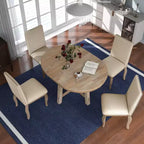 5 Piece Farmhouse Dining Table Set, Wood Round Extendable Dining Table and 4 Upholstered Chairs