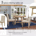 5 Piece Farmhouse Dining Table Set, Wood Round Extendable Dining Table and 4 Upholstered Chairs