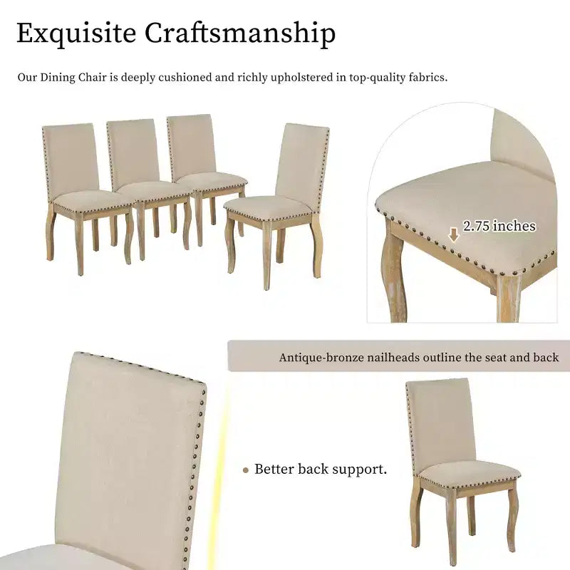 5 Piece Farmhouse Dining Table Set, Wood Round Extendable Dining Table and 4 Upholstered Chairs
