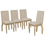 5 Piece Farmhouse Dining Table Set, Wood Round Extendable Dining Table and 4 Upholstered Chairs