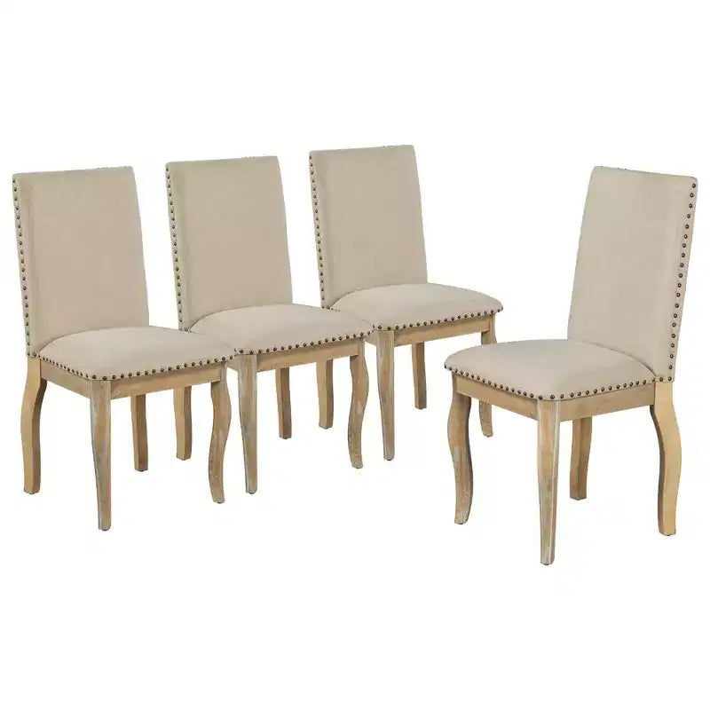 5 Piece Farmhouse Dining Table Set, Wood Round Extendable Dining Table and 4 Upholstered Chairs