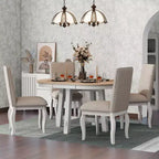 5 Piece Farmhouse Dining Table Set, Wood Round Extendable Dining Table and 4 Upholstered Chairs