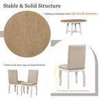 5 Piece Farmhouse Dining Table Set, Wood Round Extendable Dining Table and 4 Upholstered Chairs