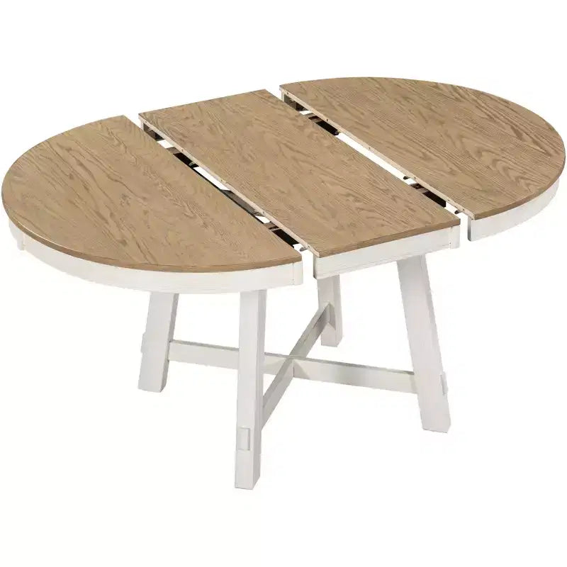 5 Piece Farmhouse Dining Table Set, Wood Round Extendable Dining Table and 4 Upholstered Chairs