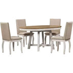 5 Piece Farmhouse Dining Table Set, Wood Round Extendable Dining Table and 4 Upholstered Chairs