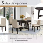 5 Piece Farmhouse Dining Table Set, Wood Round Extendable Dining Table and 4 Upholstered Chairs