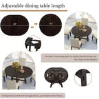 5 Piece Farmhouse Dining Table Set, Wood Round Extendable Dining Table and 4 Upholstered Chairs