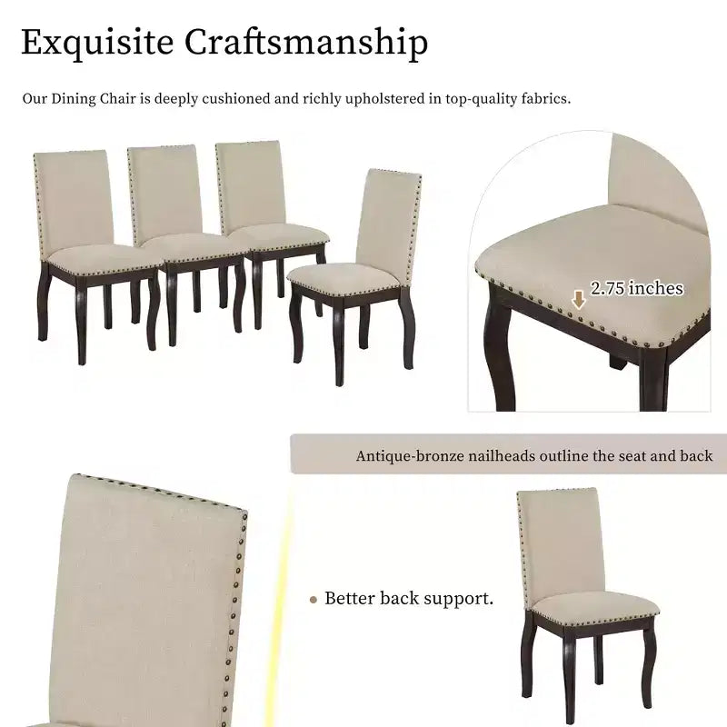5 Piece Farmhouse Dining Table Set, Wood Round Extendable Dining Table and 4 Upholstered Chairs