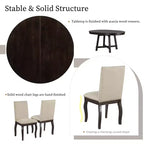 5 Piece Farmhouse Dining Table Set, Wood Round Extendable Dining Table and 4 Upholstered Chairs