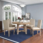 5 Piece Farmhouse Dining Table Set, Wood Round Extendable Dining Table and 4 Upholstered Chairs