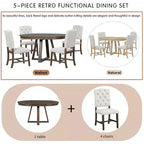 5 Pieces Extendable Dining Set for 4, Round Table with Leaf and 4 Upholstered Chairs