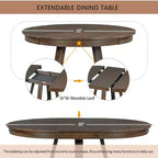 5 Pieces Extendable Dining Set for 4, Round Table with Leaf and 4 Upholstered Chairs
