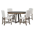 5 Pieces Extendable Dining Set for 4, Round Table with Leaf and 4 Upholstered Chairs