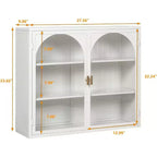 27.56 Double Glass Door Wall Cabinet, Kitchen Display Cabinet, Modern Minimalist Style, Three-Tier Storage, Iron & Tempered Glass, Easy Assembly