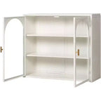 27.56 Double Glass Door Wall Cabinet, Kitchen Display Cabinet, Modern Minimalist Style, Three-Tier Storage, Iron & Tempered Glass, Easy Assembly