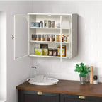 27.56 Double Glass Door Wall Cabinet, Kitchen Display Cabinet, Modern Minimalist Style, Three-Tier Storage, Iron & Tempered Glass, Easy Assembly