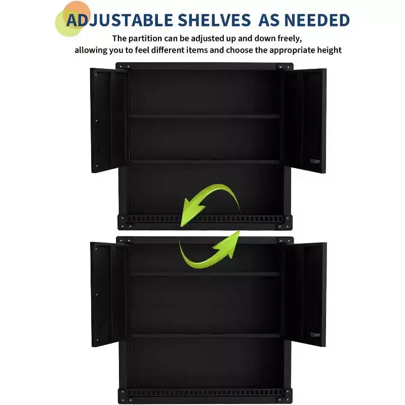 Garage Storage Wall Cabinet with Lock, Heavy-Duty Steel Wall-Mounted Cabinet with Adjustable Shelves, Floating Tool Organizer