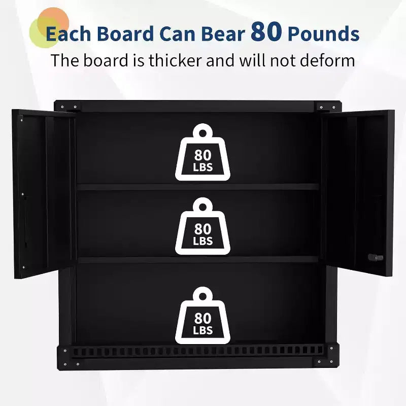 Garage Storage Wall Cabinet with Lock, Heavy-Duty Steel Wall-Mounted Cabinet with Adjustable Shelves, Floating Tool Organizer