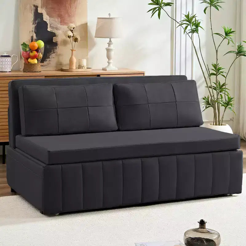 Mjkone W62inch Pull Out Sofa Bed, 3-in-1 Modern Pull Out Leathaire Fabric Sleeper Sofa Couch,Chaise Lounge