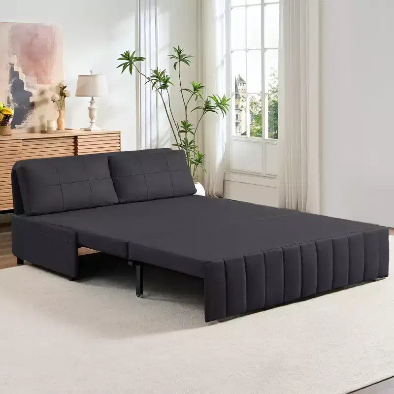 Mjkone W62inch Pull Out Sofa Bed, 3-in-1 Modern Pull Out Leathaire Fabric Sleeper Sofa Couch,Chaise Lounge