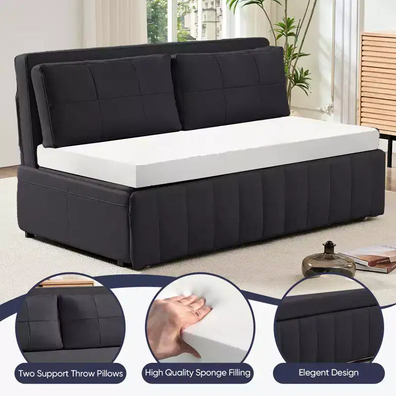 Mjkone W62inch Pull Out Sofa Bed, 3-in-1 Modern Pull Out Leathaire Fabric Sleeper Sofa Couch,Chaise Lounge