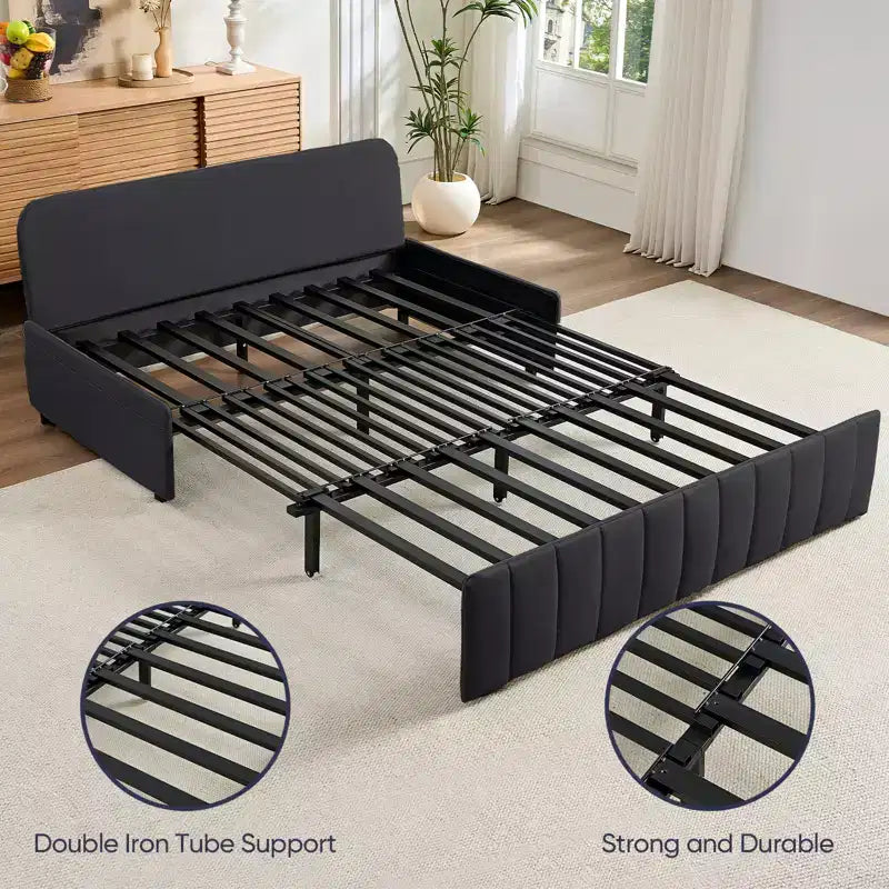 Mjkone W62inch Pull Out Sofa Bed, 3-in-1 Modern Pull Out Leathaire Fabric Sleeper Sofa Couch,Chaise Lounge