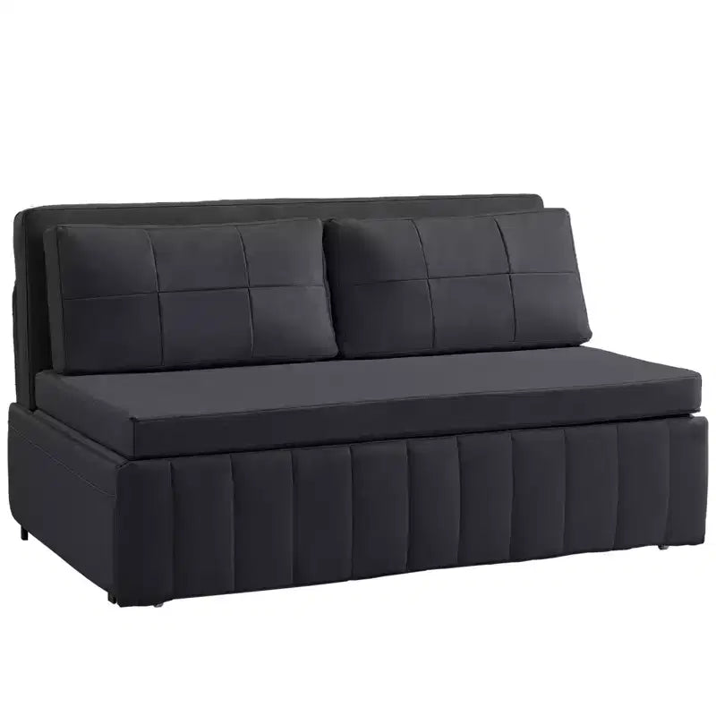 Mjkone W62inch Pull Out Sofa Bed, 3-in-1 Modern Pull Out Leathaire Fabric Sleeper Sofa Couch,Chaise Lounge