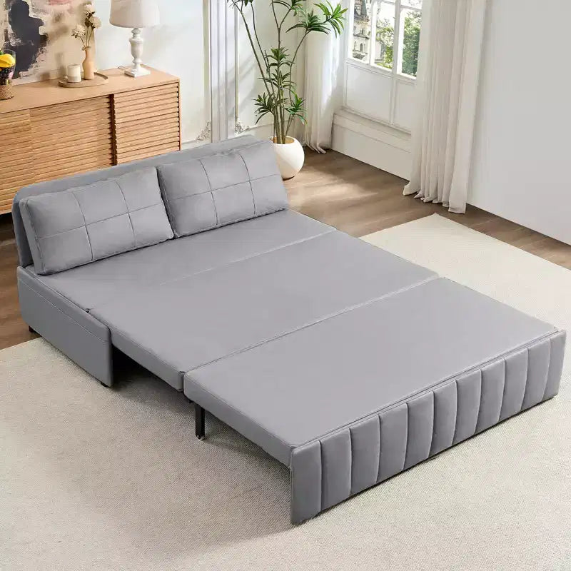 Mjkone W62inch Pull Out Sofa Bed, 3-in-1 Modern Pull Out Leathaire Fabric Sleeper Sofa Couch,Chaise Lounge