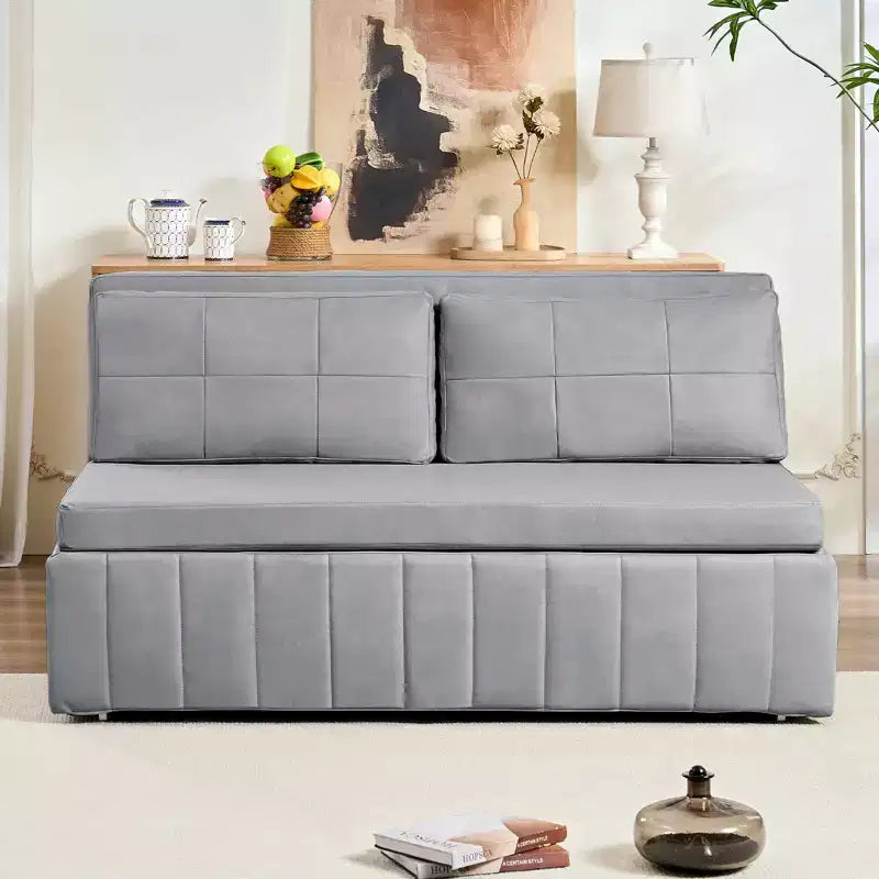 Mjkone W62inch Pull Out Sofa Bed, 3-in-1 Modern Pull Out Leathaire Fabric Sleeper Sofa Couch,Chaise Lounge