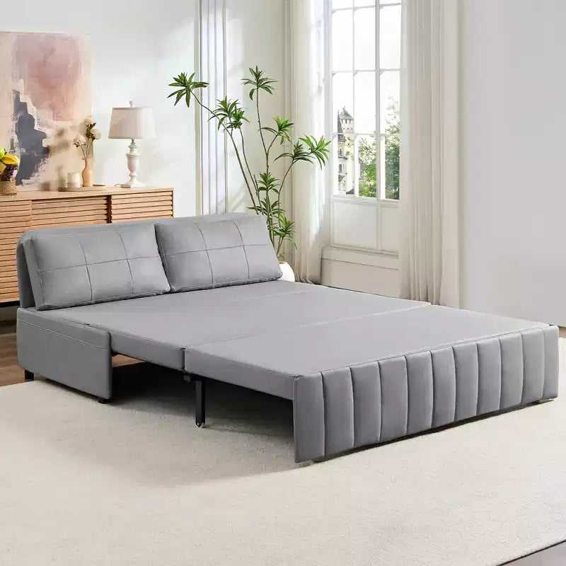 Mjkone W62inch Pull Out Sofa Bed, 3-in-1 Modern Pull Out Leathaire Fabric Sleeper Sofa Couch,Chaise Lounge