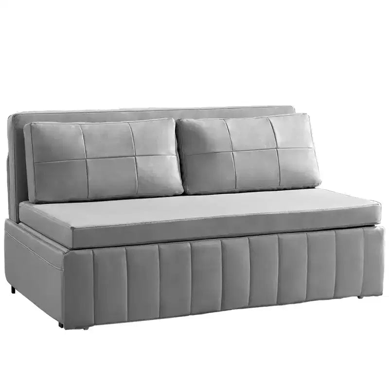 Mjkone W62inch Pull Out Sofa Bed, 3-in-1 Modern Pull Out Leathaire Fabric Sleeper Sofa Couch,Chaise Lounge