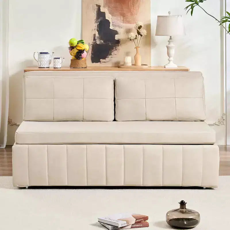 Mjkone W62inch Pull Out Sofa Bed, 3-in-1 Modern Pull Out Leathaire Fabric Sleeper Sofa Couch,Chaise Lounge