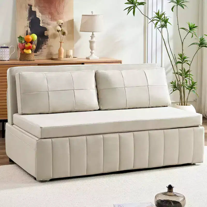 Mjkone W62inch Pull Out Sofa Bed, 3-in-1 Modern Pull Out Leathaire Fabric Sleeper Sofa Couch,Chaise Lounge