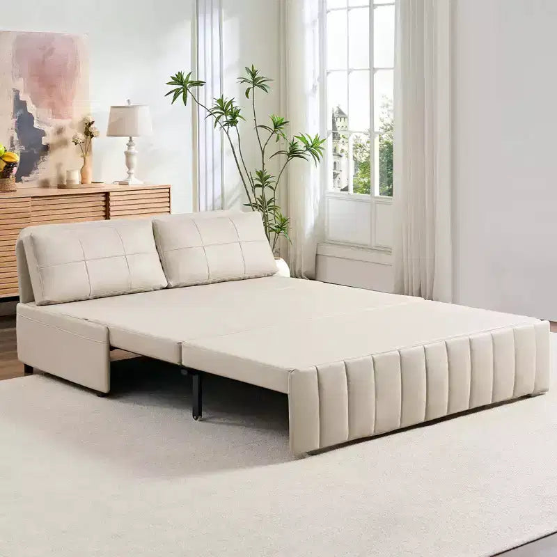 Mjkone W62inch Pull Out Sofa Bed, 3-in-1 Modern Pull Out Leathaire Fabric Sleeper Sofa Couch,Chaise Lounge