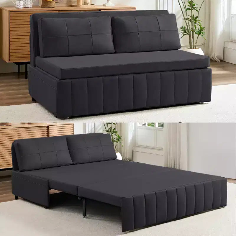 Mjkone W62inch Pull Out Sofa Bed, 3-in-1 Modern Pull Out Leathaire Fabric Sleeper Sofa Couch,Chaise Lounge